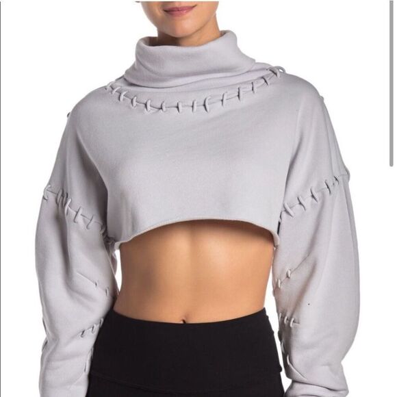 Alo Splice Long Sleeve Crop Top- Dove gray mock turtleneck Sweatshirt Size S - Picture 1 of 10